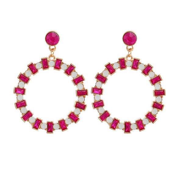 **JAZZ* Pink Round Rhinestone Fashion Earrings - Picture 1 of 6